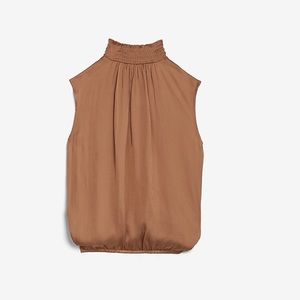 Express Satin open back mock neck top